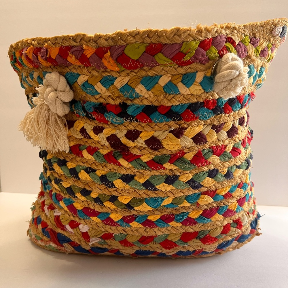 Colorful Large Woven Jute Cotton Braided Raffia Tote Bag Rope Handles Boho